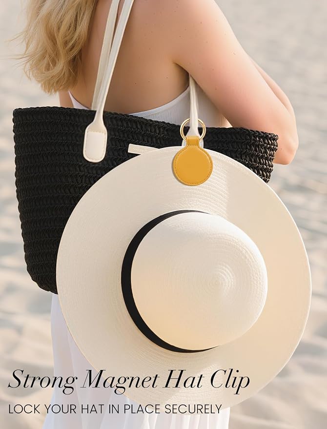 Niveaya Magnetic Hat Clip for Travel on Bag, Strong Magnet Keeps Hat Secure on Purse Luggage Backpack, Travel Essentials Accessory for Beach Cruise Outdoor, Stylish Leather Finish, Ginger