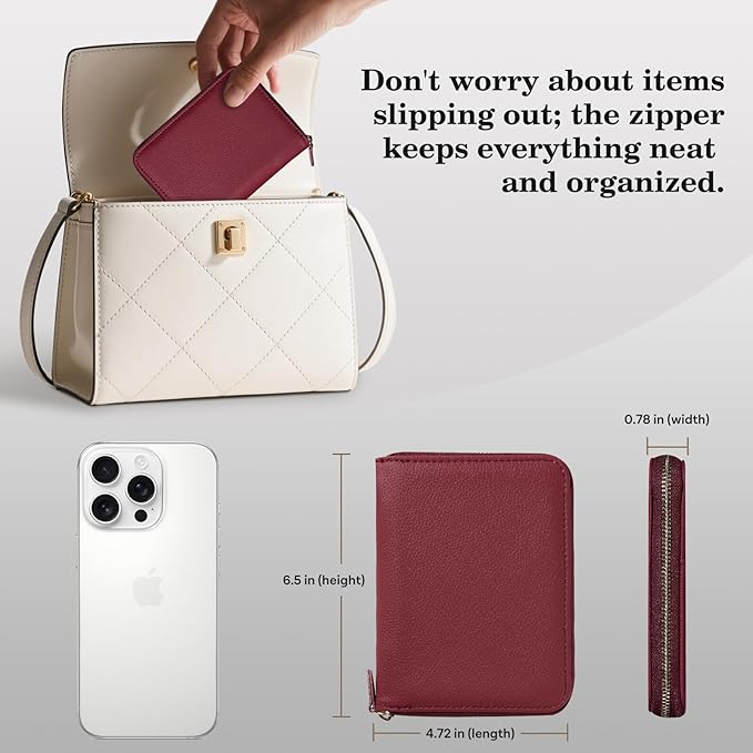 CoBak Passport Holder Cover with Safe Zipper Closure, Premium Passport Wallet for Travel, RFID Blocking Card Case, Waterproof Travel Accessories for Women, Pebbled Wine