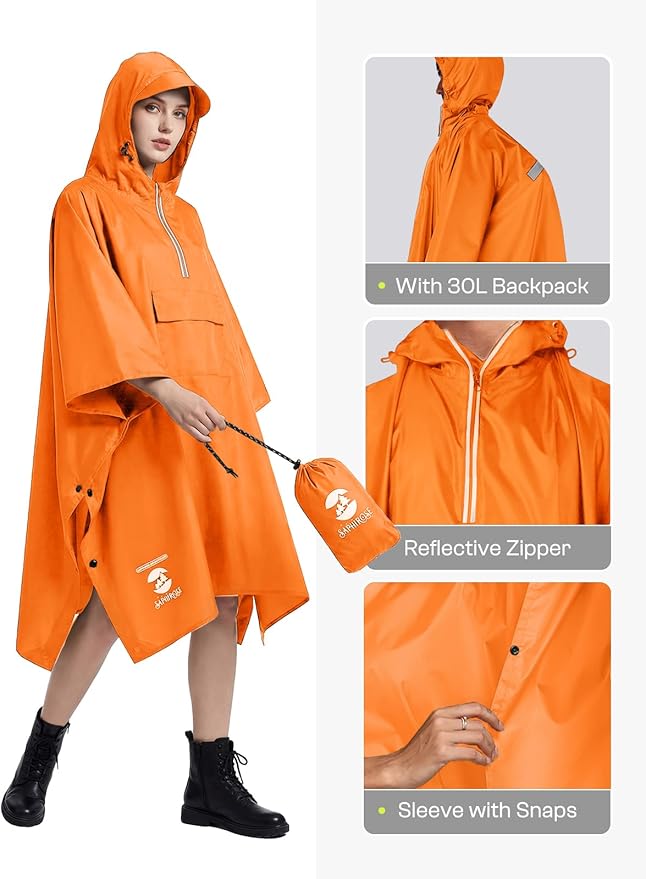 SaphiRose Hooded Rain Poncho Waterproof Raincoat Jacket for Men Women Adults