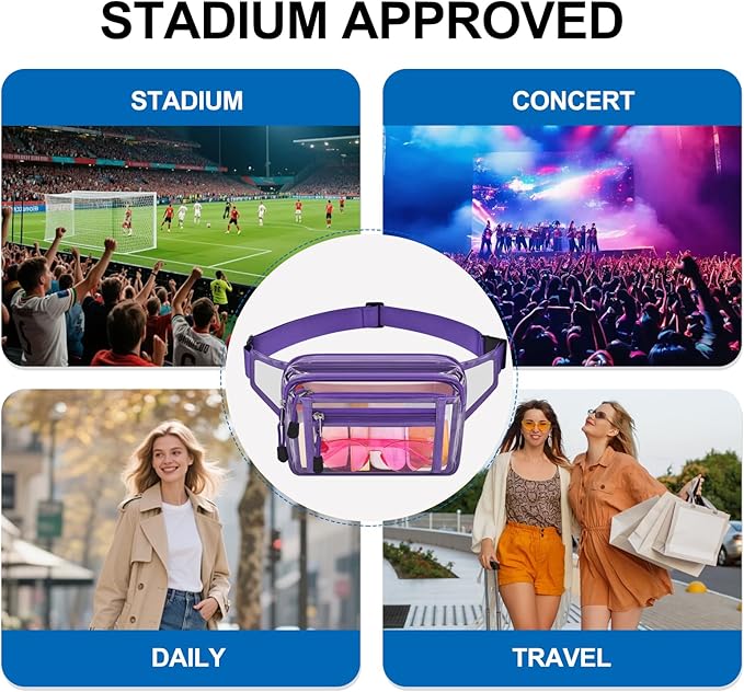 Clear Bag Stadium Approved Clear Fanny Pack for Women for Work,Multi-purpose Waist Bag for Travel & Sporting Event