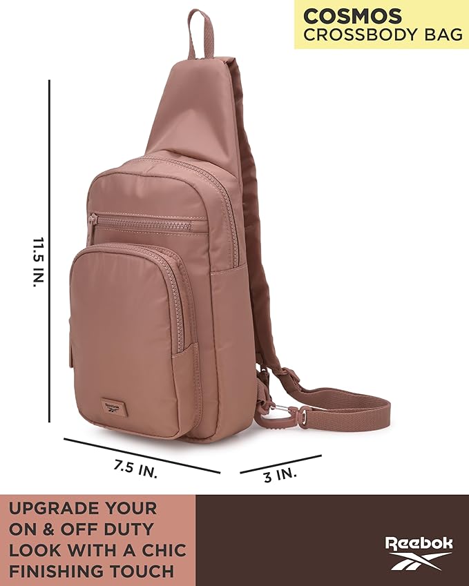 Reebok Unisex Crossbody Bag - Convertible Compact Durable Cross Body Bag for Women and Men - Gym and Travel Essentials, Size One Size, Cosmos Choco Malt