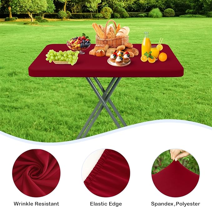 Wolkemer 4 Pack Burgundy Fitted Tablecloth 20x30 Inch Rectangle Elastic Edges Table Cloth, Spandex Stretch Table Cover with Machine Washable Fabric for Wedding Party Picnic Dining Indoor Outdoor