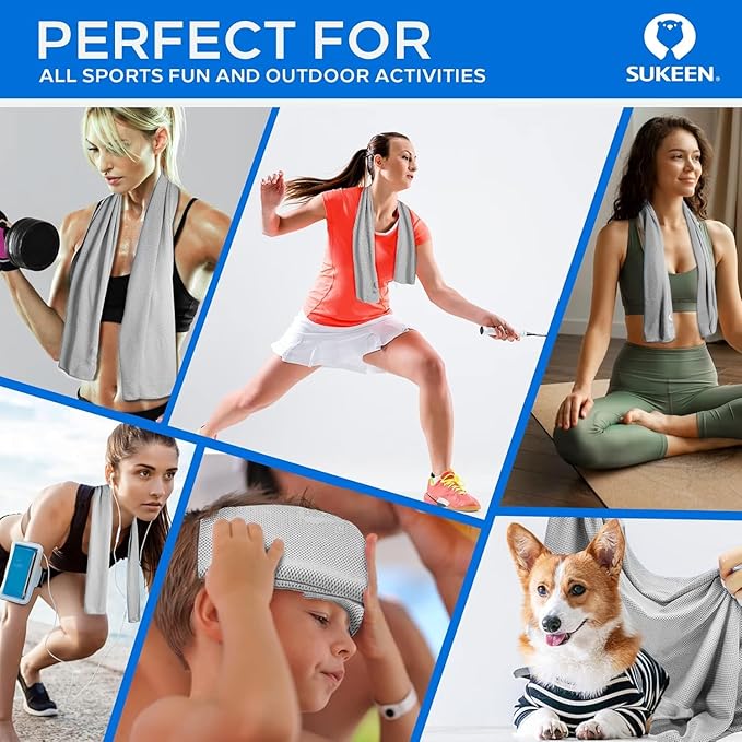 Sukeen Cooling Towels 10 Pack (40"x12"), Cooling Towels for Neck and Face, Ice Towel for Hot Weather, Gym Towel, Microfiber Sweat Towel for Gym, Yoga, Sports, Golf, Camping, Running, Fitness, Workout