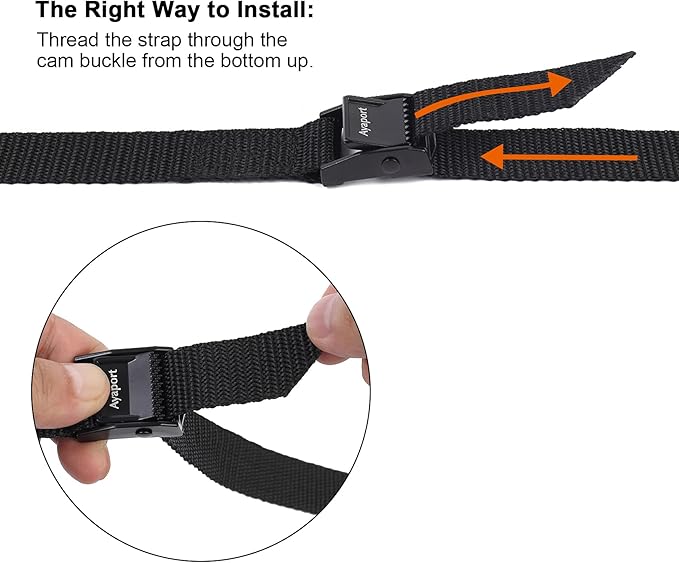 Ayaport Lashing Strap Tie Down Straps with Adjustable Cam Buckle Nylon Cinch Strap for Packing Cargo, Bike, Luggage Black 6 Pcs (Black, 0.75"x 24")