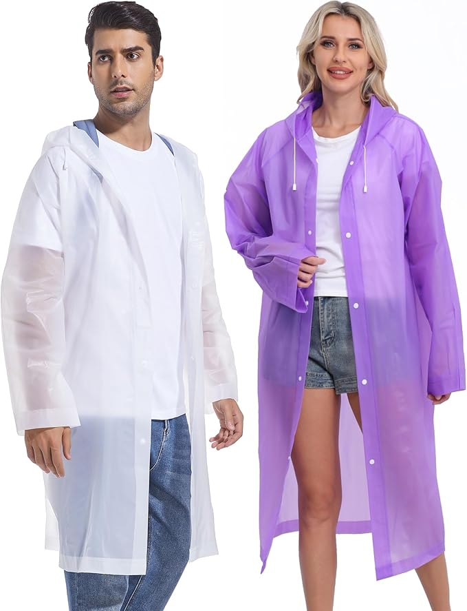 2PCS Rain Ponchos for Adults Reusable Rain Coats for Adults Rain Jackets Raincoats for Men Women
