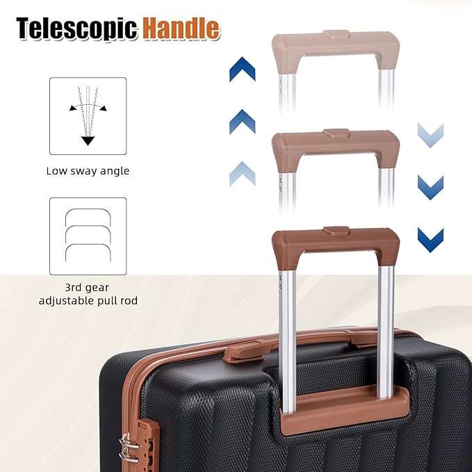 Luggage Sets 6 Piece Suitcases with Wheels,ABS Hard Case Suitcases with Spinner Wheels,Durable Travel Luggage with Combination Lock (Black, 6 Piece Set 16"/20"/24"/28")