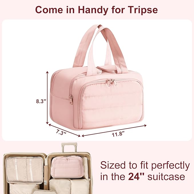 Travel Makeup Bag, Portable Travel Bag with Hanging Hook for Women, Waterproof and Hanging Toiletry Bags Travel Organizer Accessories for Travel Essentials,Pink