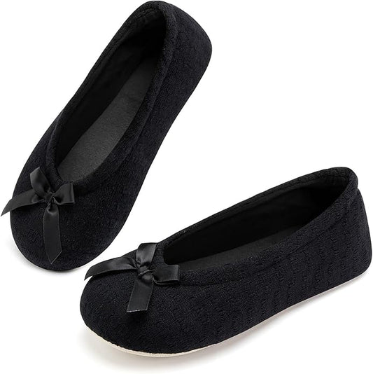 ANLUKE Women's Ballerina Slippers Fuzzy House Shoes Memory Foam with Non-Slip Sole