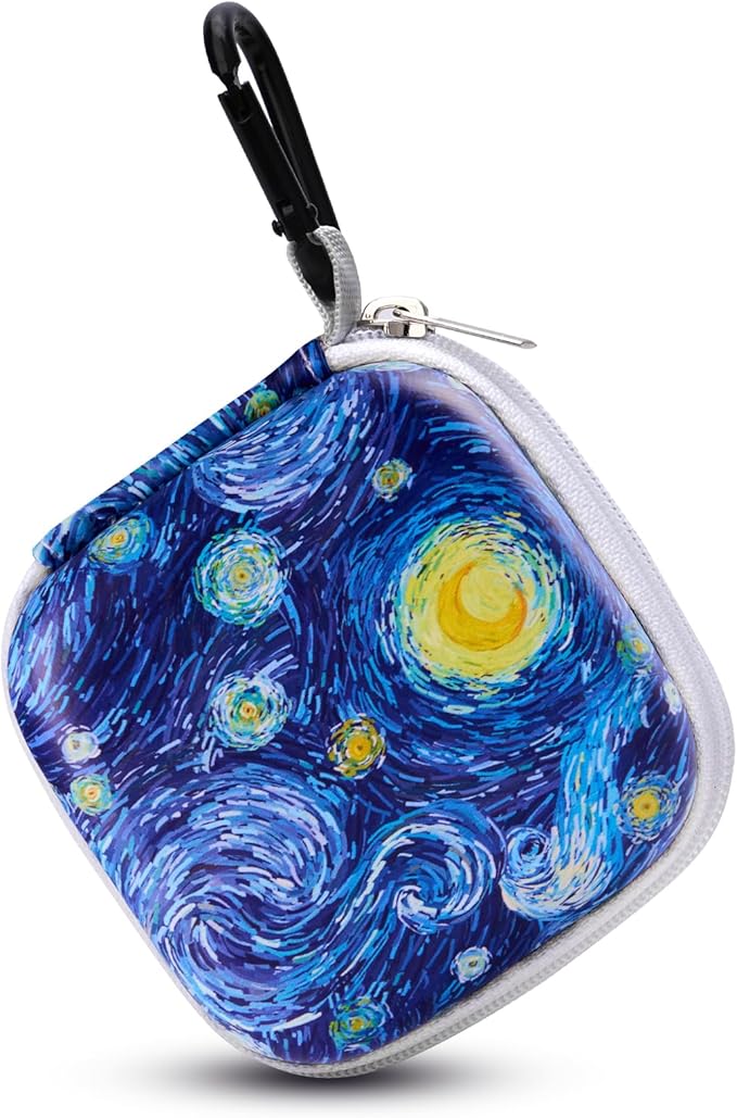 Earbud Case, Personalised Patterned Portable EVA Headphone case Cell Phone Accessories Organizer with Carabiner for Wired/Wireless Earphone, Earbud, Earpieces, SD Memory Card, Camera Chips