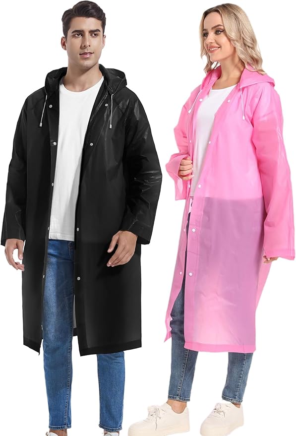 2PCS Rain Ponchos for Adults Reusable Rain Coats for Adults Rain Jackets Raincoats for Men Women