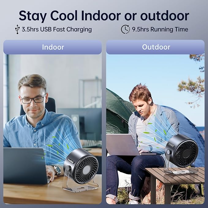 USB Desk Fan for Bedroom: 100 Speeds Digital Display Quiet Portable Fan with Turbo Airflow, 120° Rotating Small Rechargeable Battery Desktop & Wall-Mounted Fans for Bedroom Home Office (Black)