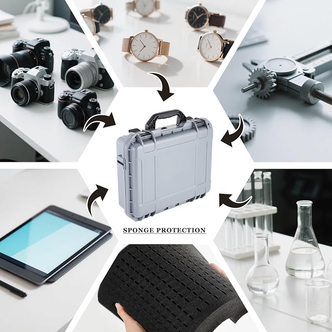 Relaxweex 1 Pcs Waterproof Hard Case with DIY Customizable Foam Insert Portable Protective Case with Knife for Camera Drones Equipments Tools Test Instruments(Gray,22.4 x 16.1 x 10.2 Inch)