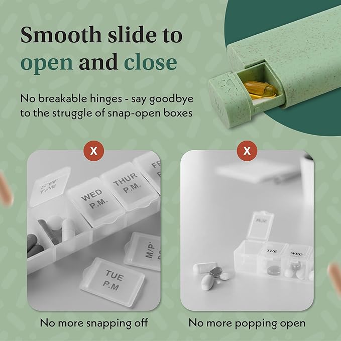 Pillar AM/PM Pill Box Organizer Two Times a Day | Aesthetic 7 Day Tablet Organizer 2 Times A Day | Beautiful Weekly Pill Box for Day and Night Medication (Off White)
