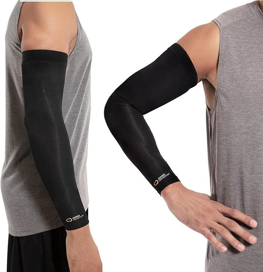 Copper Compression Arm Sleeve - Copper Infused Full Arm Brace for Forearm, Bicep, Triceps - Tennis Elbow, Basketball, Golf, Arthritis, Tendonitis, Bursitis, Post Surgery Rehab - Odor Resistant - Black - L