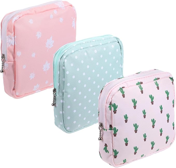 Gjinxi 3 PCS Period Bag with Zipper Discreet Tampons Holder Pouch Menstrual Pad Cup Pouches Cotton Panty Liners Sanitary Napkin Tampon Storage Bag First Period Pouch for Purse Women Travel & Daily Use