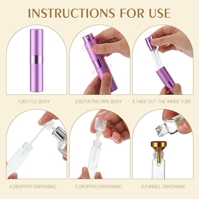 Honeydak 16 Pack 8 ml Refillable Perfume Atomizer Mini Refillable Spray Travel Bottles Empty Cologne Sprayer Portable Fragrance Atomizer with Funnel, Dispenser, Pipettes, Bag(8 Colors)