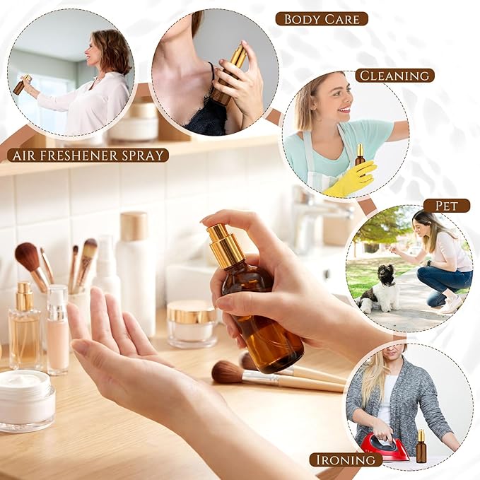 Tessco for you 20 Pcs 30/60/100 ml Glass Spray Bottles Frosted Empty Perfume Bottle Atomizer Refillable Clear Bottle with Fine Mist Sprayer Pump for Room Face Travel Business (Amber,2 oz)