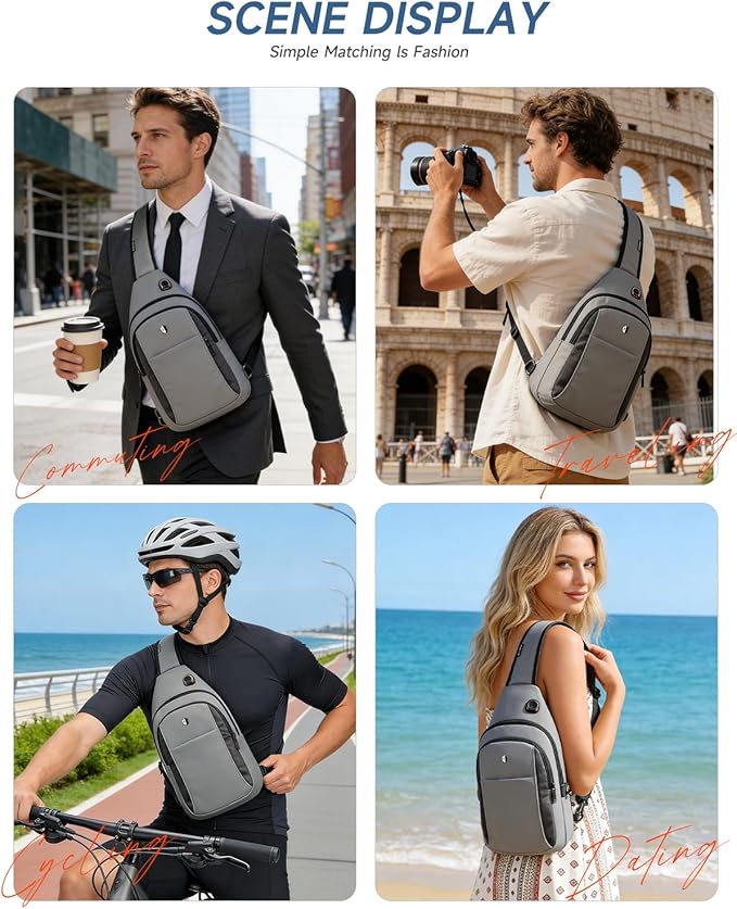 Anti-Theft Sling Bag for Men&Women, Water Resistant Lightweight Crossbody Bag Small Backpack, Built-in Audio Port, Reversible Strap, Travel Hiking Chest Daypack Fits 11 inch iPad & Switch 2