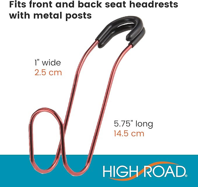 High Road Unbreakable Car Bag Hooks - Large Car Seat Hooks for Purse, Backpack, Coats, Hats and Heavy Bags up to 40 lbs - Secure Attachment Fits All Headrest Posts, 4-Pack