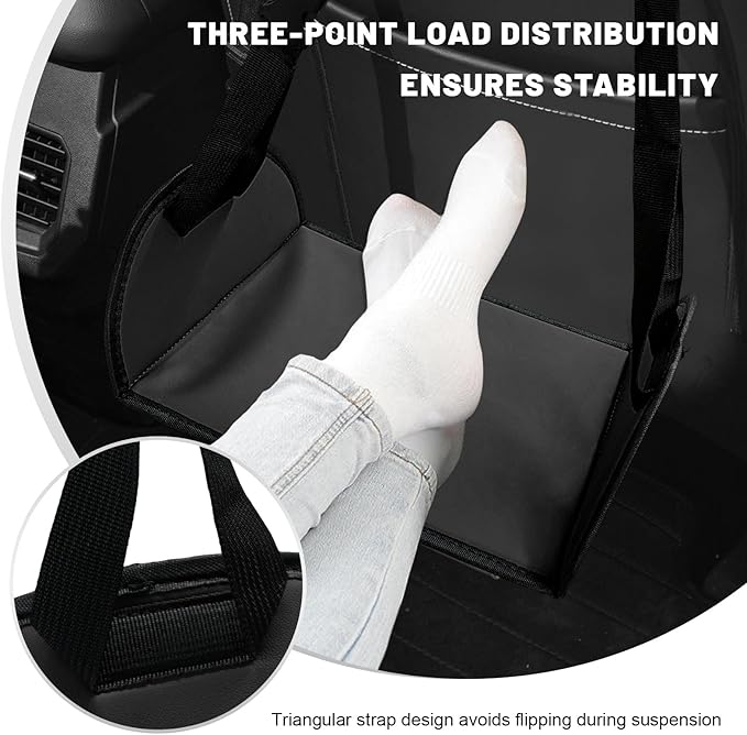 Car Rear Seat Footrest, Comfortable Foot Hammock with Adjustable Straps, Portable Foot Sling Leg Rest Travel Essentials for Women and Men, Universal Car Accessories (Black)