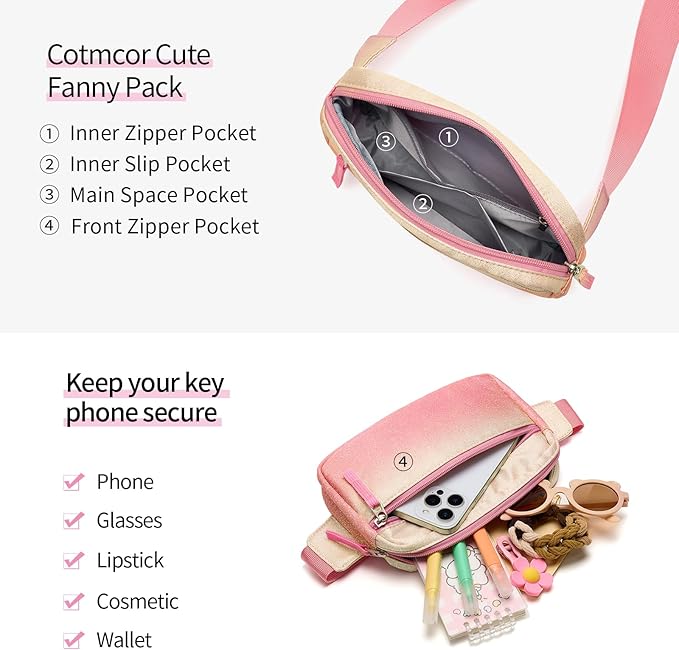 Fanny Pack Birthday Graduation Gifts for 7 8 9 10 11 12 13 Year Old Teen Girls Her Kids, Preppy Cute Trendy Stuff Colorblock Crossbody Bag Adjustable Belt Bags for Travel Essentials