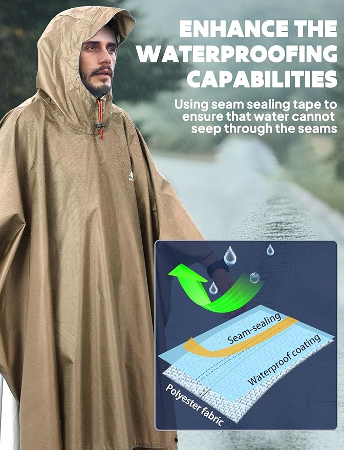 ANYOO Hooded Rain Poncho for Adults Waterproof Lightweight Rain Coat for Men Women Reusable Rain Jacket for Emergency Outdoor