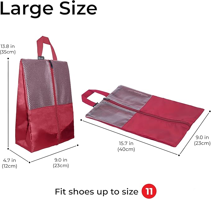 Shoe Bags For Travel, Used As For Storage or Shoe Travel Bag, Space Saving When Travelling With This Travel Shoe Bags For Packing, Featuring Waterproof Nylon Sneaker Bag. (Red, 2 Pack, Medium)