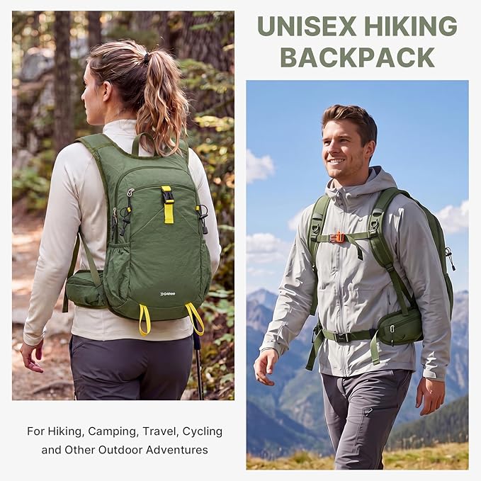 G4Free 20L Hiking Backpack with Waist Strap for Women Men, Lightweight Waterproof Daypack for Travel Camping Outdoor, Green