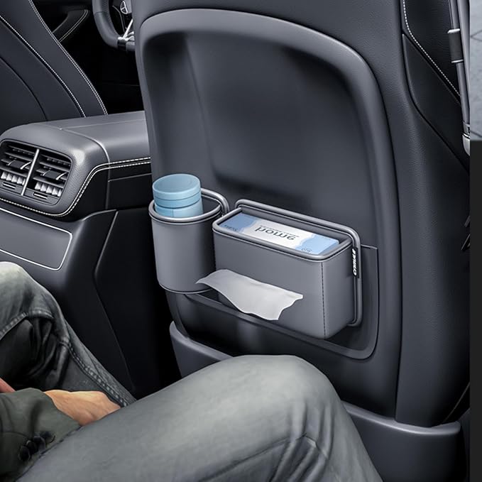 Cup& Tissue Holder for Car,Backseat Car Tissue Organizer,Car Seat Back Door Cup Holder Auto,Clip on Car Cup Holder Hand Sanitizer