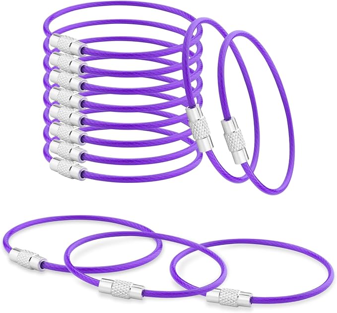 CooBigo 12 Pack Stainless Steel Loops 2mm Coated Wire Keychain Cable Large Key Rings 6 inch Key Chain for Women, Luggage Tags, Key Tags, Keyrings, Kitchen Utensils, Duster - Purple