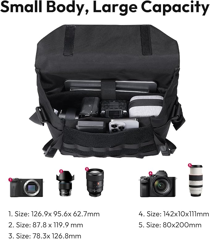 ULANZI BC08 Sling Camera Case with Tripod Holder, Small Compact Camera Tactical Shoulder Bags for DSLR/SLR/Mirrorless Cameras, Water-Resistant Crossbody Bag Women Men, Black