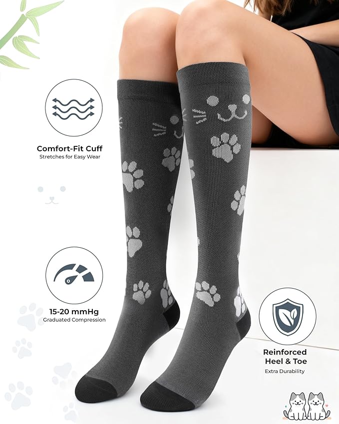 Compression Socks for Women 15-20 mmHg, Viscose from Bamboo, 3-Pair Knee High for Flying, Work & All-Day Comfort