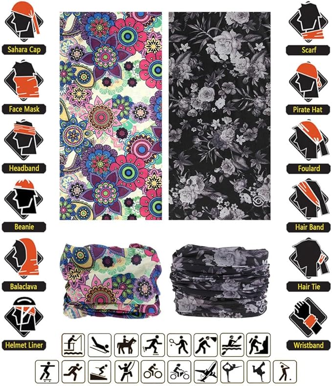 VANCROWN Headband Neck Gaiter Head Wrap Headwear Face Mask Magic Scarf Bandana for Men and Women