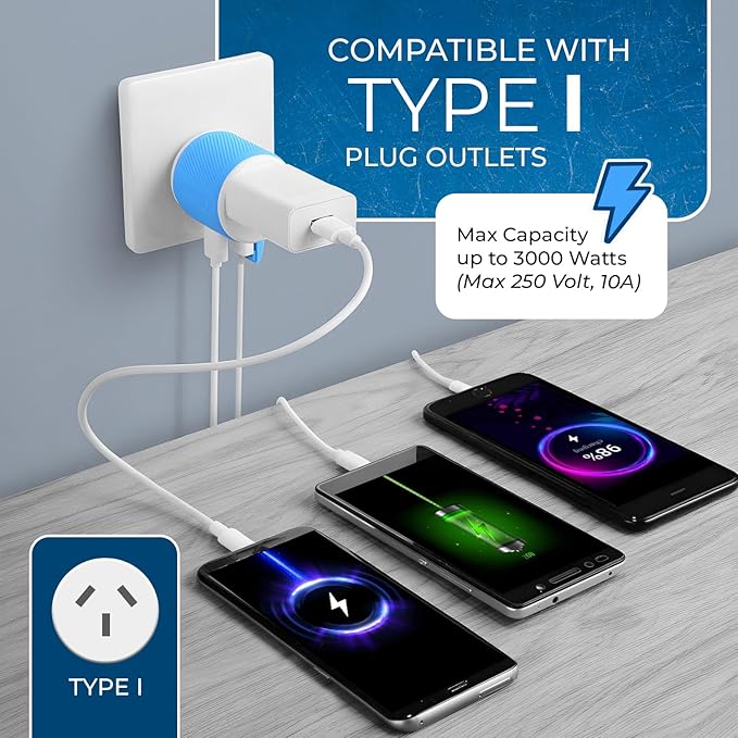 OREI Australia, New Zealand, China Travel Plug Adapter with Dual USB - Type I (U2U-16), Will Work with Cell Phones, Camera, Laptop, Tablets, iPad, iPhone and More