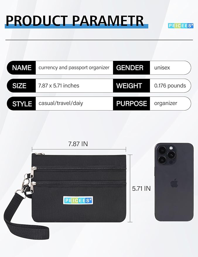 Peicees World Travel Essentials Currency and Passport Organizers Cash Cards Tickets Holder RFID Blocking Wallet, Black