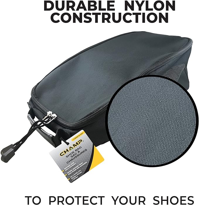 Champ Shoe Bag - Lightweight and Breathable for Any Atheltic Shoe Including Golf Spikes and More - Black