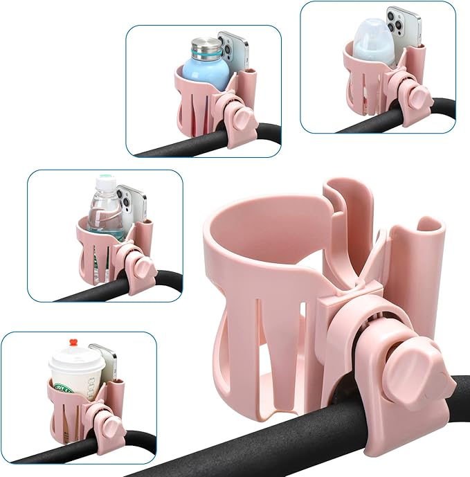 Accmor Stroller Cup Holder with Phone Holder, Universal Cup Holder for Walker Wheelchair Bike, 360° Rotatable Stroller Cup Holder Attachment Accessories for Walker, Wheelchair, Scooter