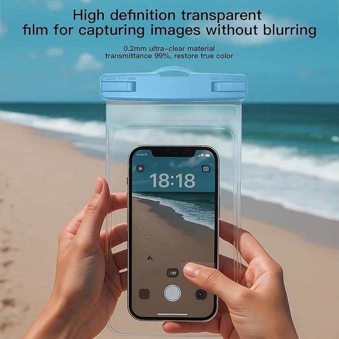 1/2 Pack Waterproof Phone Pouch Compatible with iPhone 17 16 15 Pro Max & Galaxy S24+/S23 7in Waterproof Phone Case, IPX8 Beach Travel Must Haves, Beach Essentials, Pink and Blue, 2 Pack
