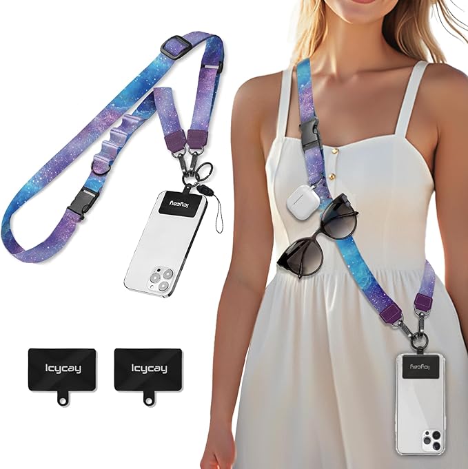 Icycay Phone Lanyard Crossbody, Starry Sky Cell Phone Strap for Around The Neck Adjustable, Anti Theft Cute Lanyard for ID Holder Keys Accessories Travel Essential Women