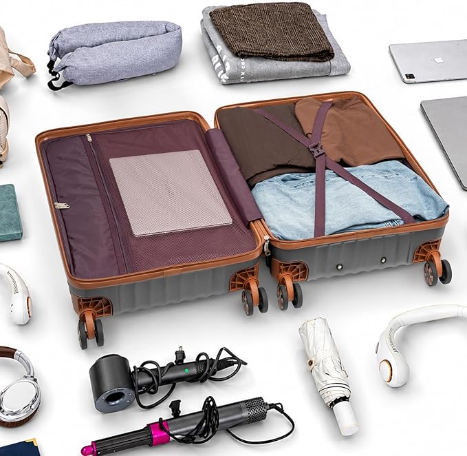 Cosbarn Luggage Sets 5 Piece with TSA Lock Spinner Wheels, Unisex Hard Case ABS Suitcase Set, Hardshell Lightweight Waterproof Travel Hardside Suitcases with Wheels for Women Men, Grey