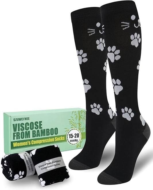 Compression Socks for Women 15-20 mmHg, Viscose from Bamboo, 3-Pair Knee High for Flying, Work & All-Day Comfort