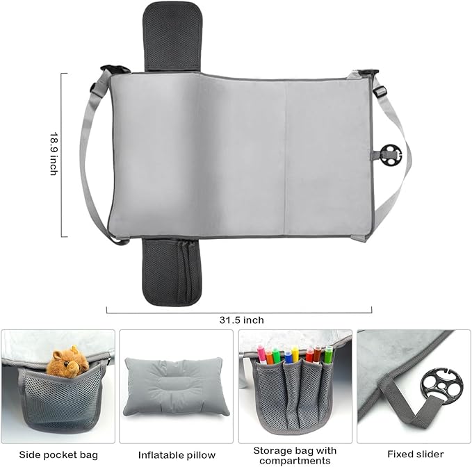 Toddler Airplane Bed, Portable Airplane Seat Extender Travel Bed for Kids, Soft Baby Plane Travel Essentials for Flying, Toddlers Long Flight Must Haves Footrest (Include Inflatable Pillow)