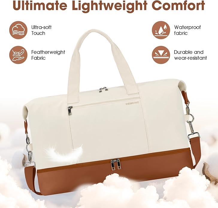 Women's Weekender bag Travel Duffel Bag with Shoe Compartment 21-inch Airline-Approved Carry-On, 2-Piece Overnight Bag Set Personal Item Luggage