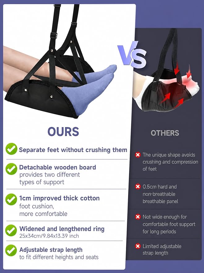 MOMAN 2 Pack Airplane Footrest Hammock for Long Flights, Adjustable Flight Foot Rest for Adults, Travel Essentials, Airplane Accessories, Portable Foot Sling for Plane Travel