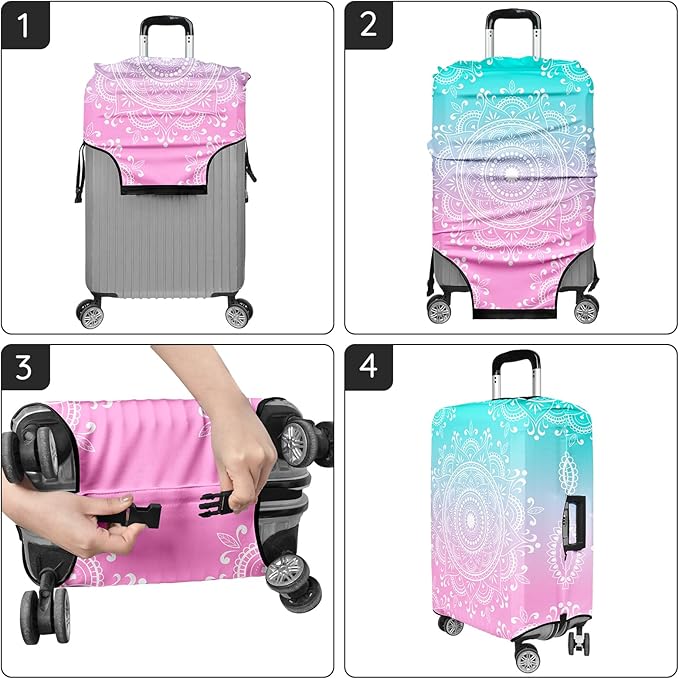 Luggage Covers for Suitcase Elastic Suitcase Covers Luggage Protector Anti-scratch Fits 18-20 Inch Pink Blue Mandala