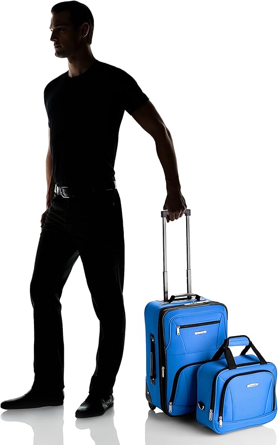 Rockland Fashion Softside 2 Piece Luggage Set, Expandable, (14" Tote/19" Upright), Blue
