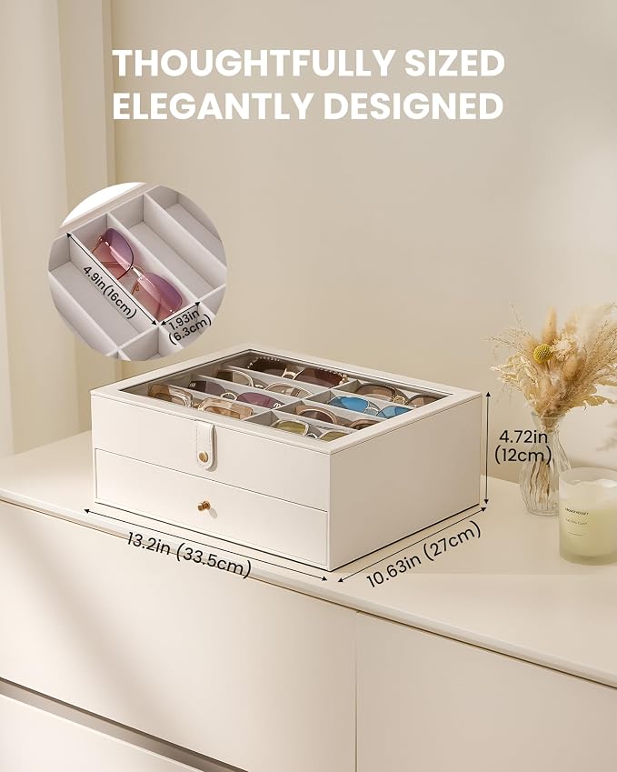 Lolalet 10/20 Slots Sunglasses Organizer Box, Eyeglasses Eyewear Holder Case for Multi Pairs Collection