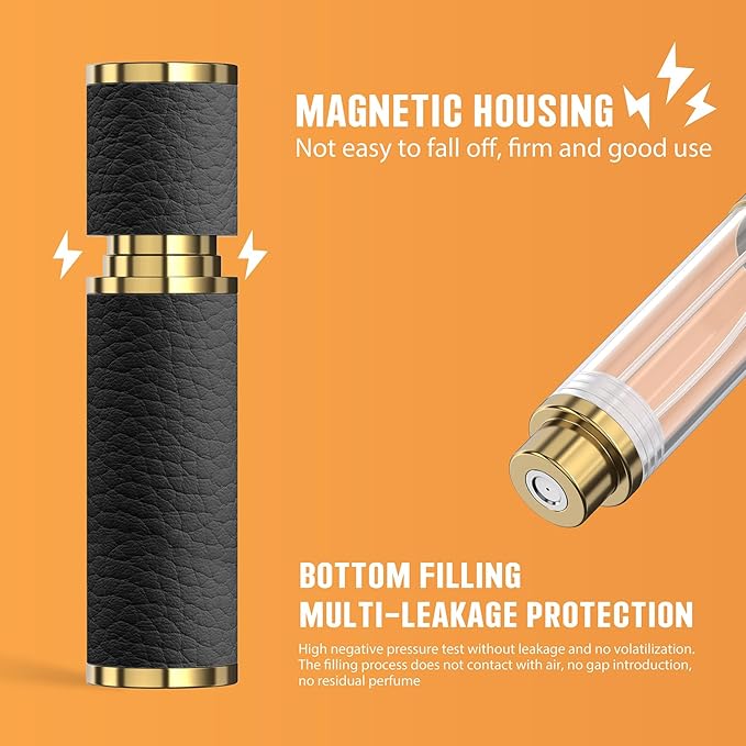 5ml Travel Perfume Atomizer Refillable, Mini Portable Genuine Leather Cologne Sprayer, Pocket Size Empty Fragrance Spray Bottle - Gift for Women Men (Black)