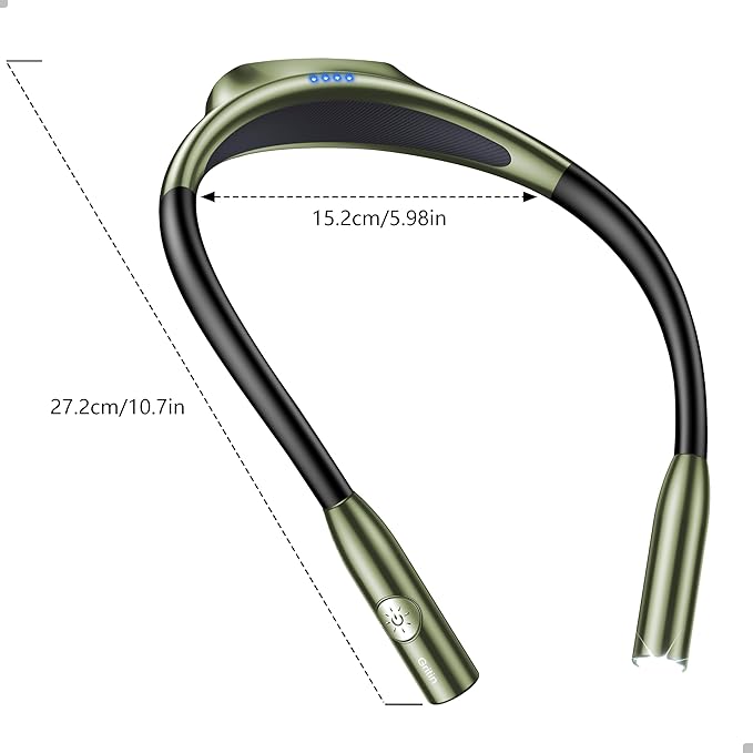 Gritin LED Neck Reading Light,Book Light for Reading in Bed-Eye Caring 3 Colors, Dimmable Brightness, Bendable Arms, 80+Hrs Runtime, Neck Round Design, Lightweight for Crafting, Knitting-Deep Green