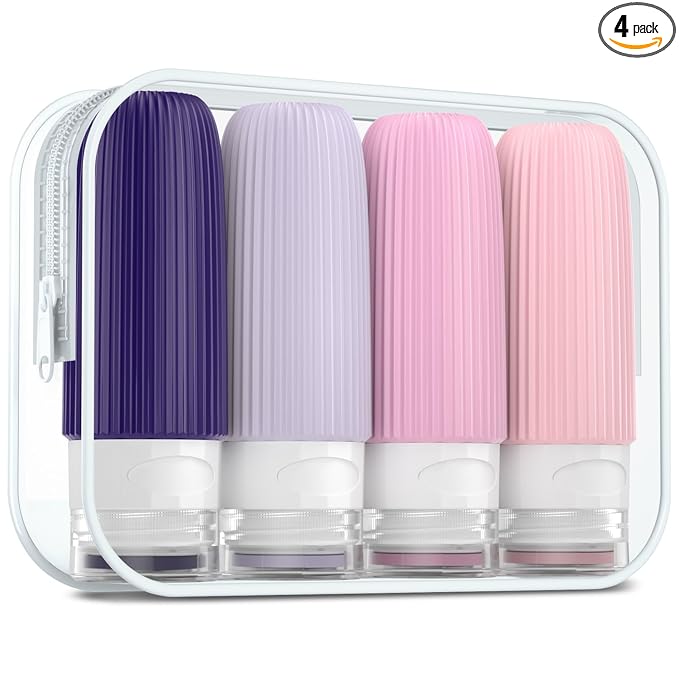 Mrsdry Travel Bottles for Toiletries, Tsa Approved 2oz Travel Bottles, BPA Free Leak Proof Travel Size Toiletry Containers, Refillable Travel Accessories with Toiletry Bag for Shampoo Liquid (4 Pack)